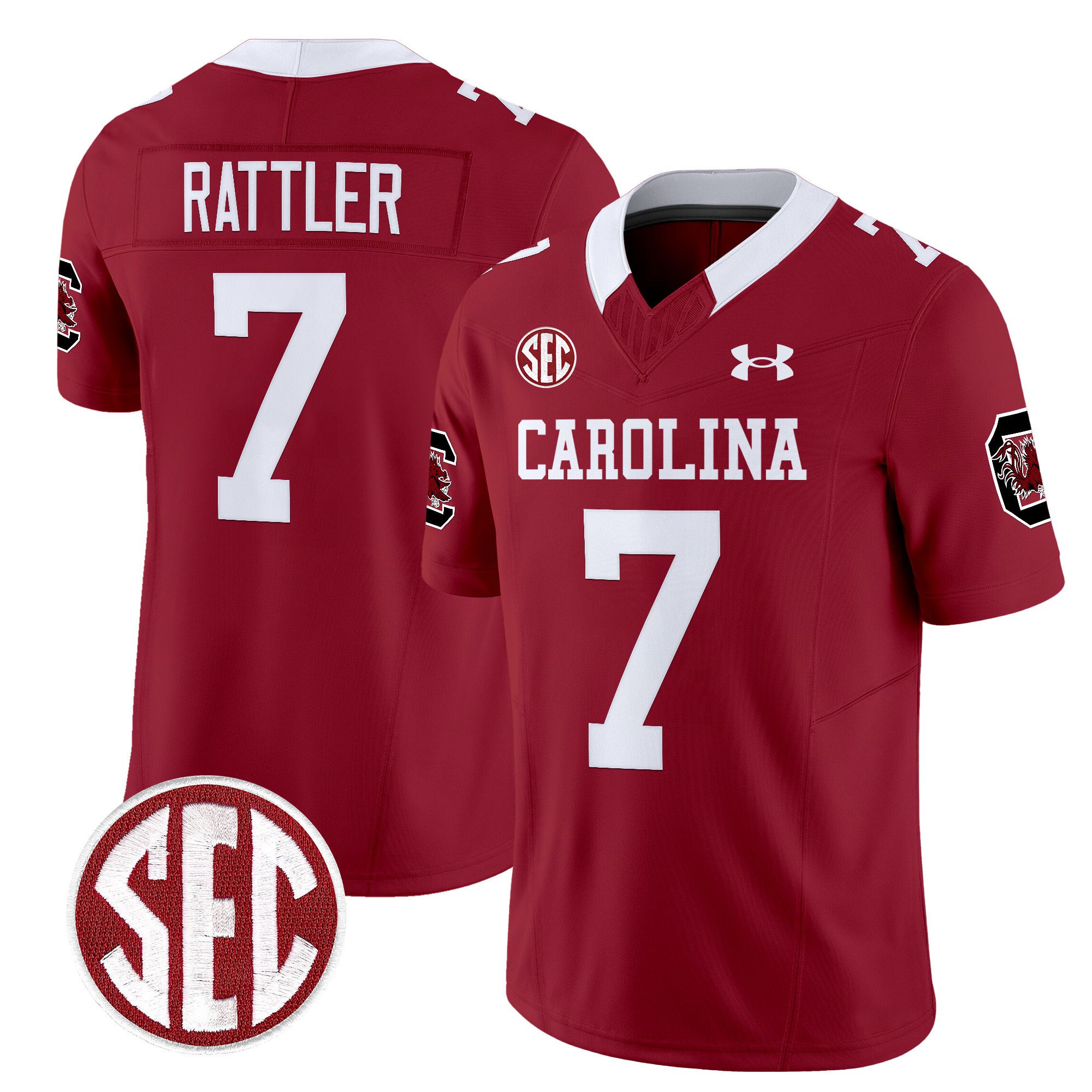 Men South Carolina Gamecocks #7 Rattler Red 1980 Throwback Vapor Limited 2024 NCAA Jersey->ncaa teams->NCAA Jersey